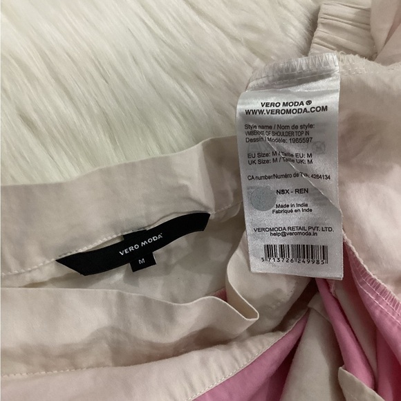 Vero Moda pink and off white top woman’s medium partial elastic neckline - Picture 13 of 16
